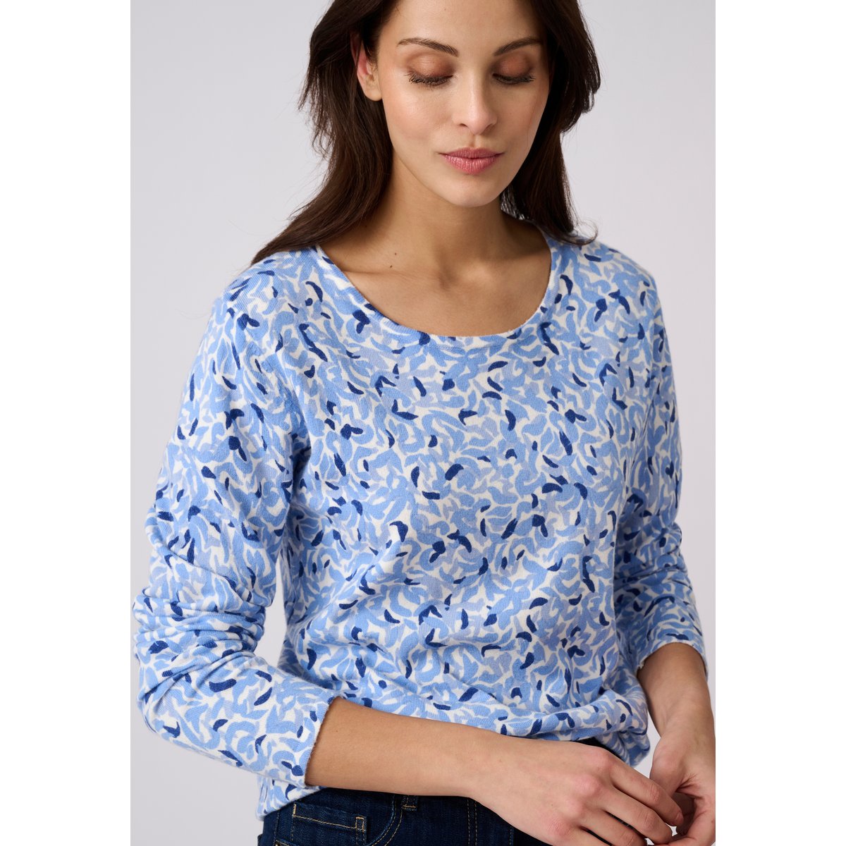 Pull maille fine uni ou imprimé bleu imp., DAMART