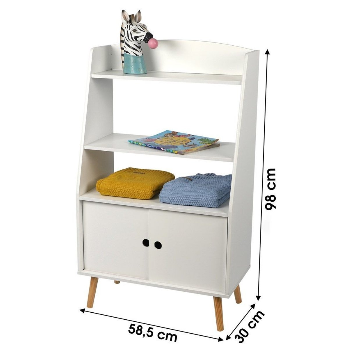 Bibliothèque Enfant 3 étagères 2 Portes Sweet blanc, DECORATIE