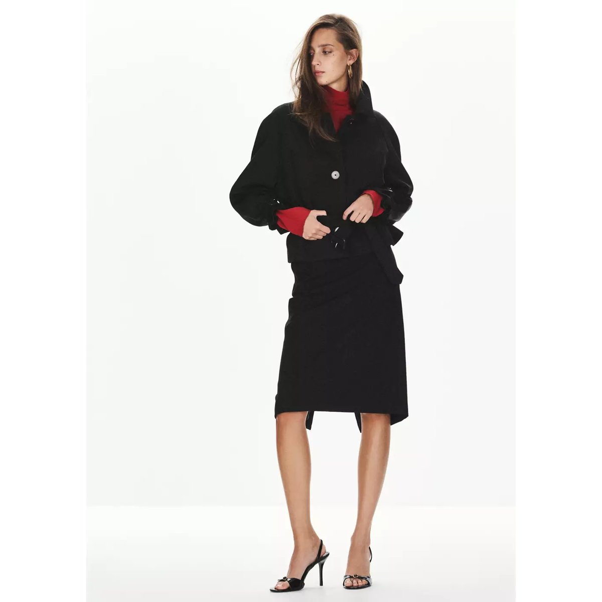 Veste col chemise ceinture noir, MANGO