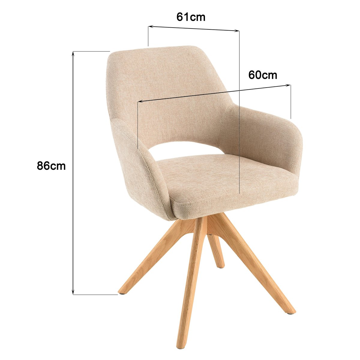 Chaise pivotante beige dossier droit - pieds bois LINEA beige, PIER IMPORT