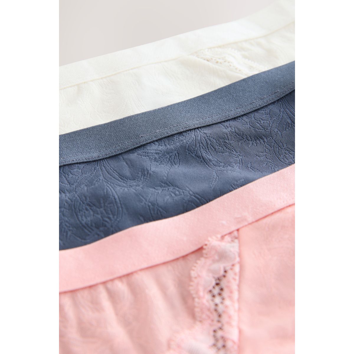 Culotte avec liseré en dentelle, lot de 3 bleu marine/rose, NEXT