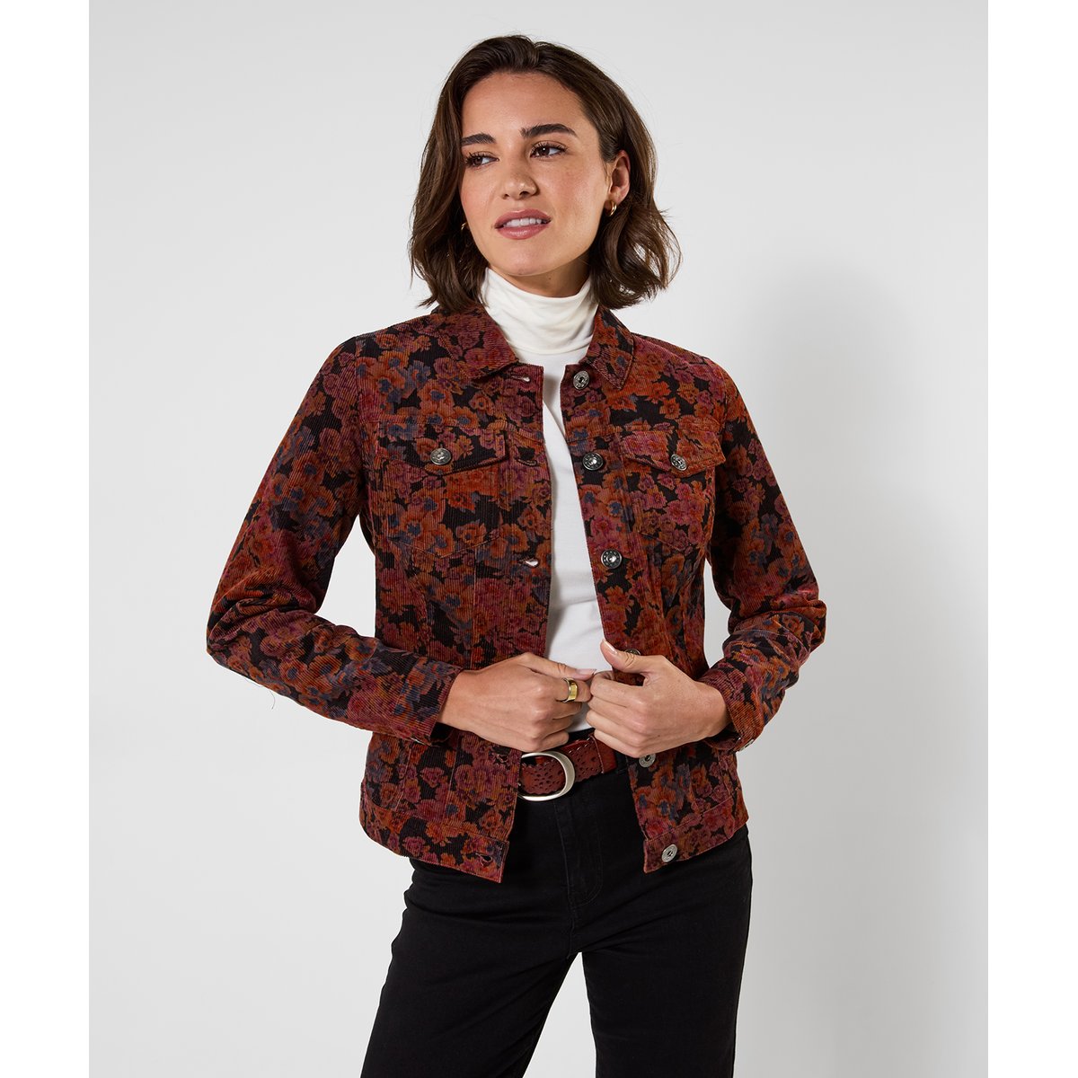 Veste en Velours Côtelé Fleurie Jours d'Automne marron, JOE BROWNS