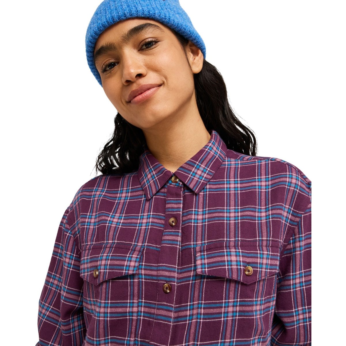 Chemise à carreaux à manches longues LET IT GO CHECK. violet blackberry wine purple plaid, ROXY