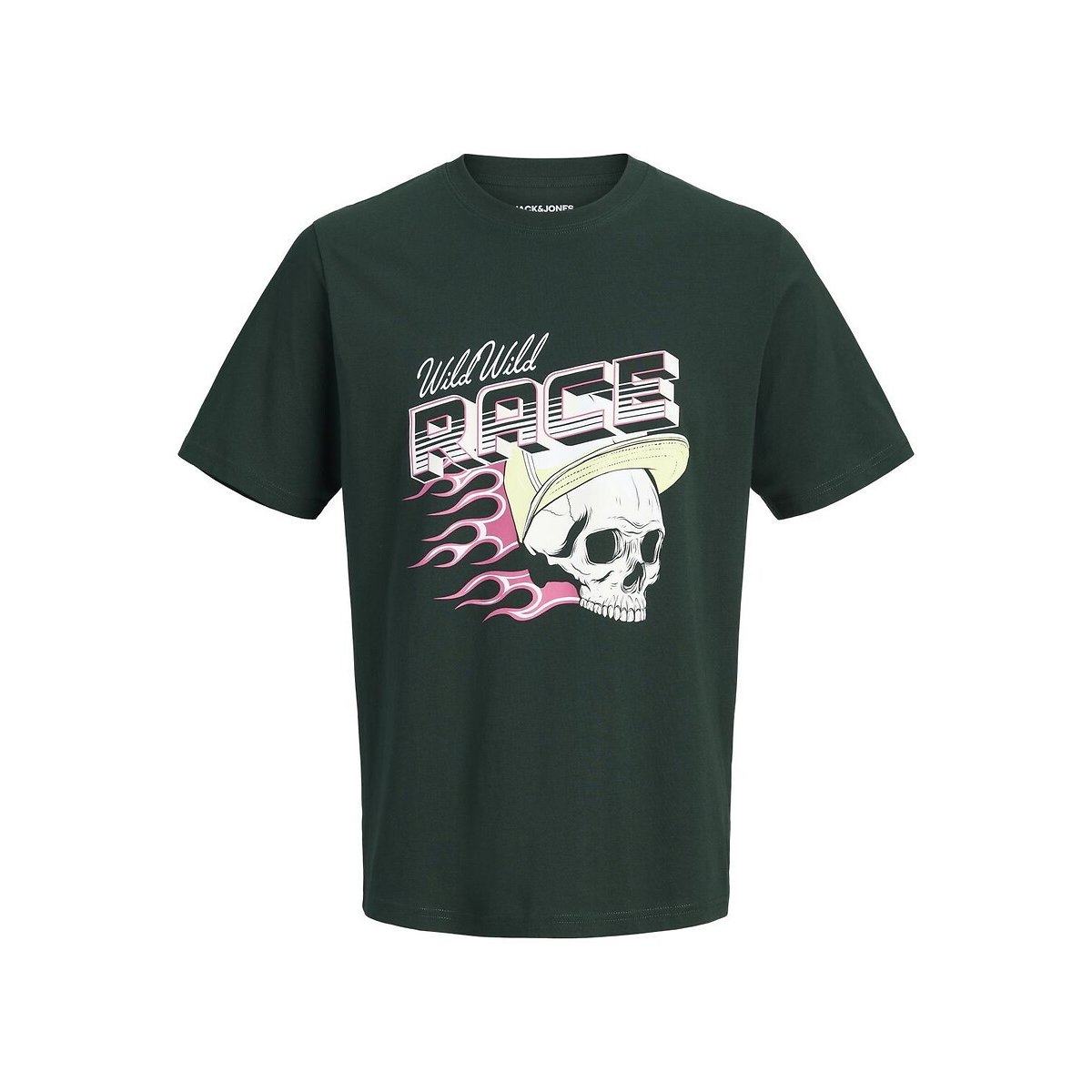 Maglietta a maniche corte, con motivo con teschio sul davanti verde, JACK & JONES JUNIOR