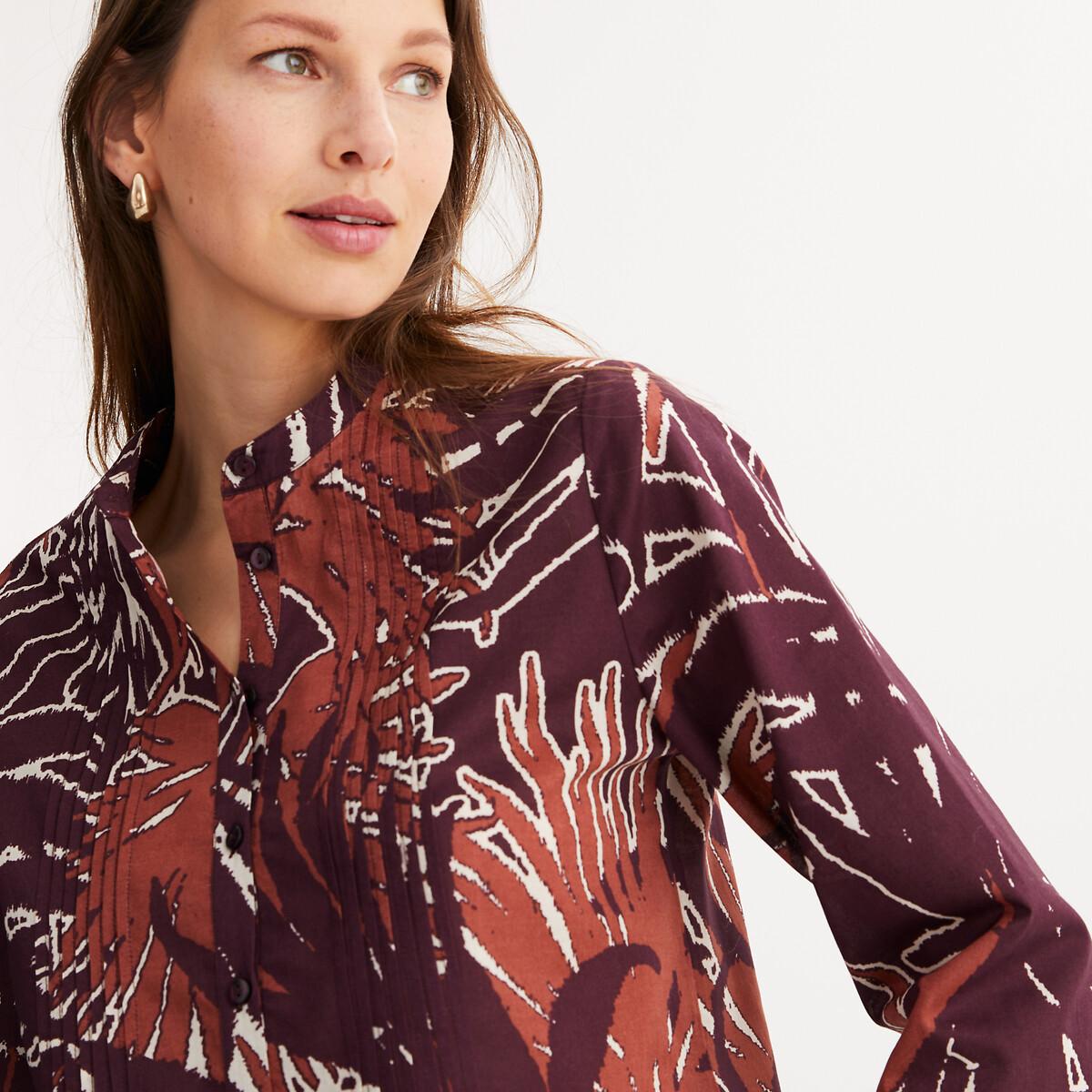 Printed Crew Neck Tunic with 3/4 Length Sleeves ivory print, ANNE WEYBURN