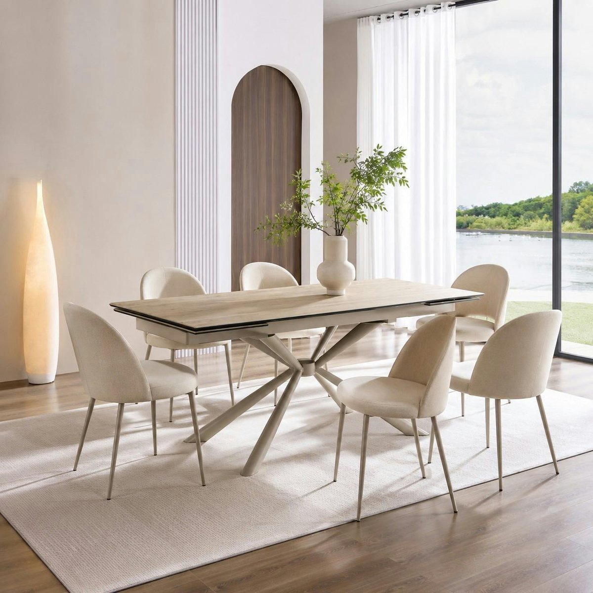 Table céramique extensible effet chêne 180-260 cm LUGANO bois naturel, PIER IMPORT