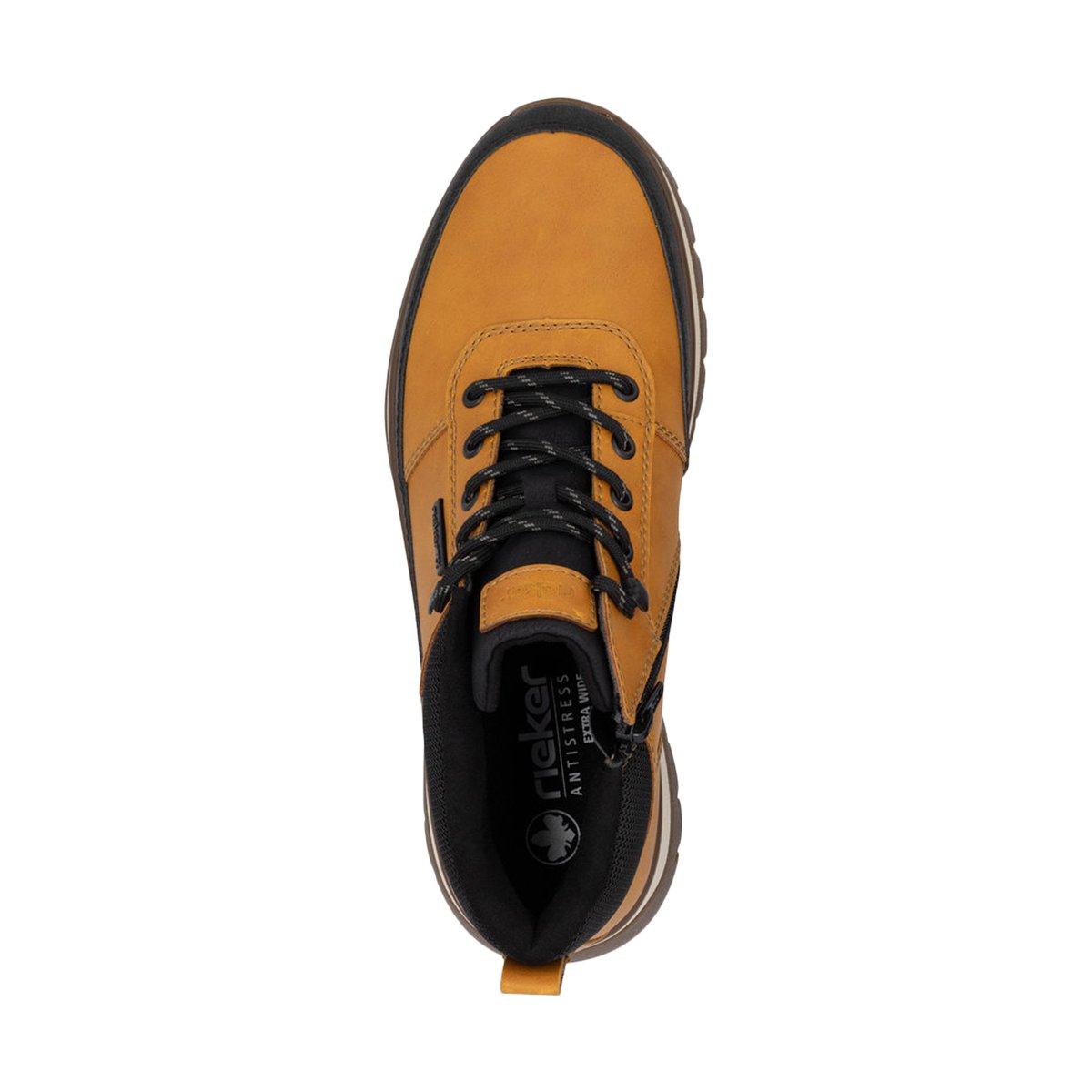 Bottines miel à talon plat avec des lacets ronds et un zip latéral miel, RIEKER