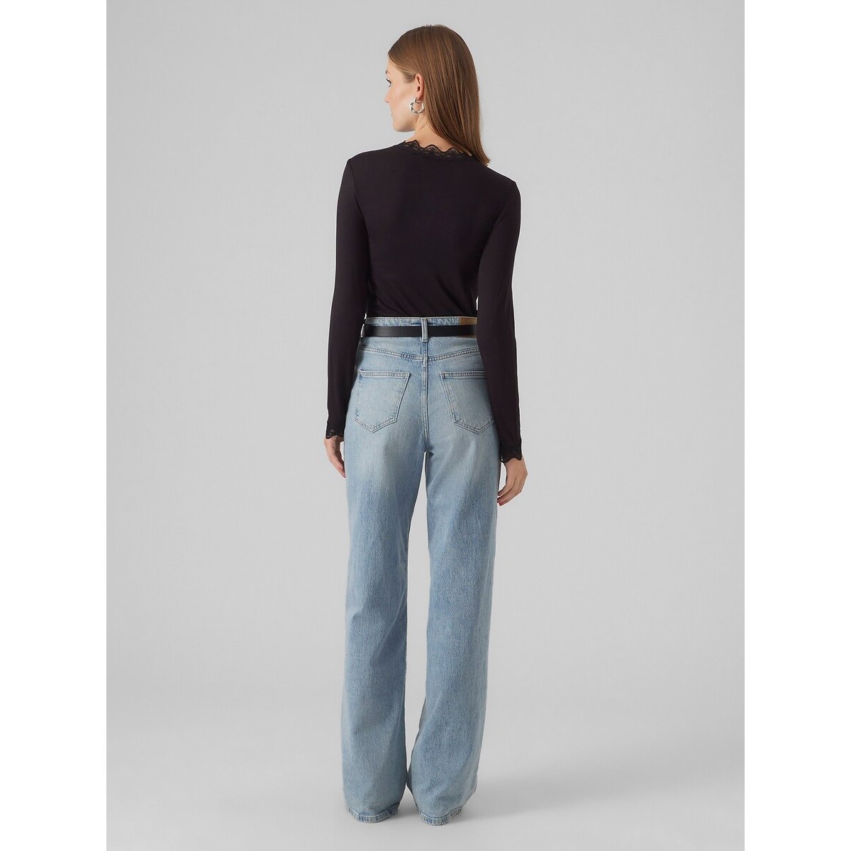 T-shirt manches longues, détail en dentelle noir, VERO MODA