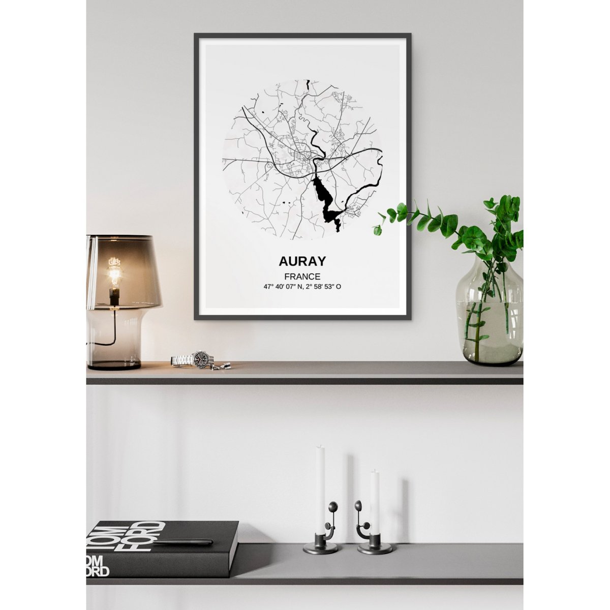 Affiche Carte Auray blanc, L'AFFICHERIE