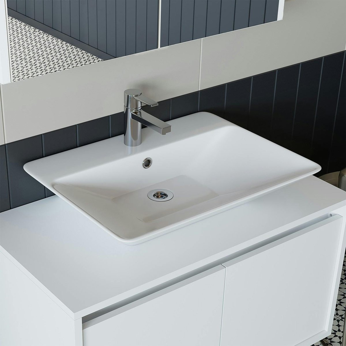 Meuble suspendu 2 portes + vasque VIVE blanc, PIER IMPORT