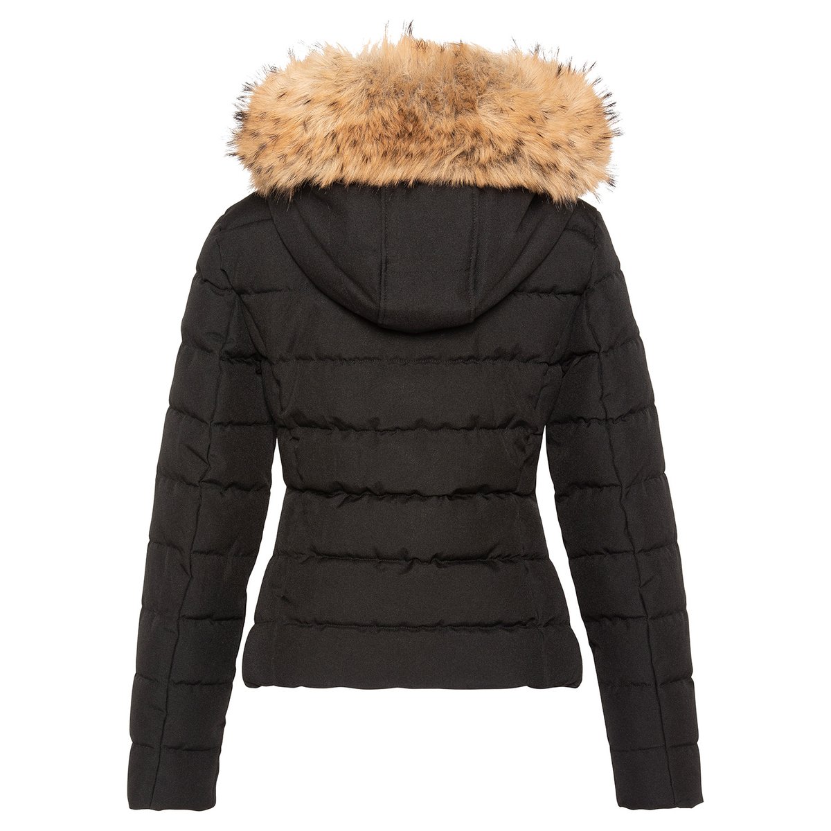 Blouson cintré à capuche bordée de imitation fourrure noir, SCHOTT