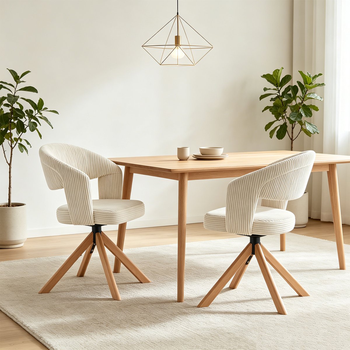 Lot de 2 fauteuils de salle à manger rotatif velours côtelé, CARMONDBCORD chêne beige, MEUBLES COSY