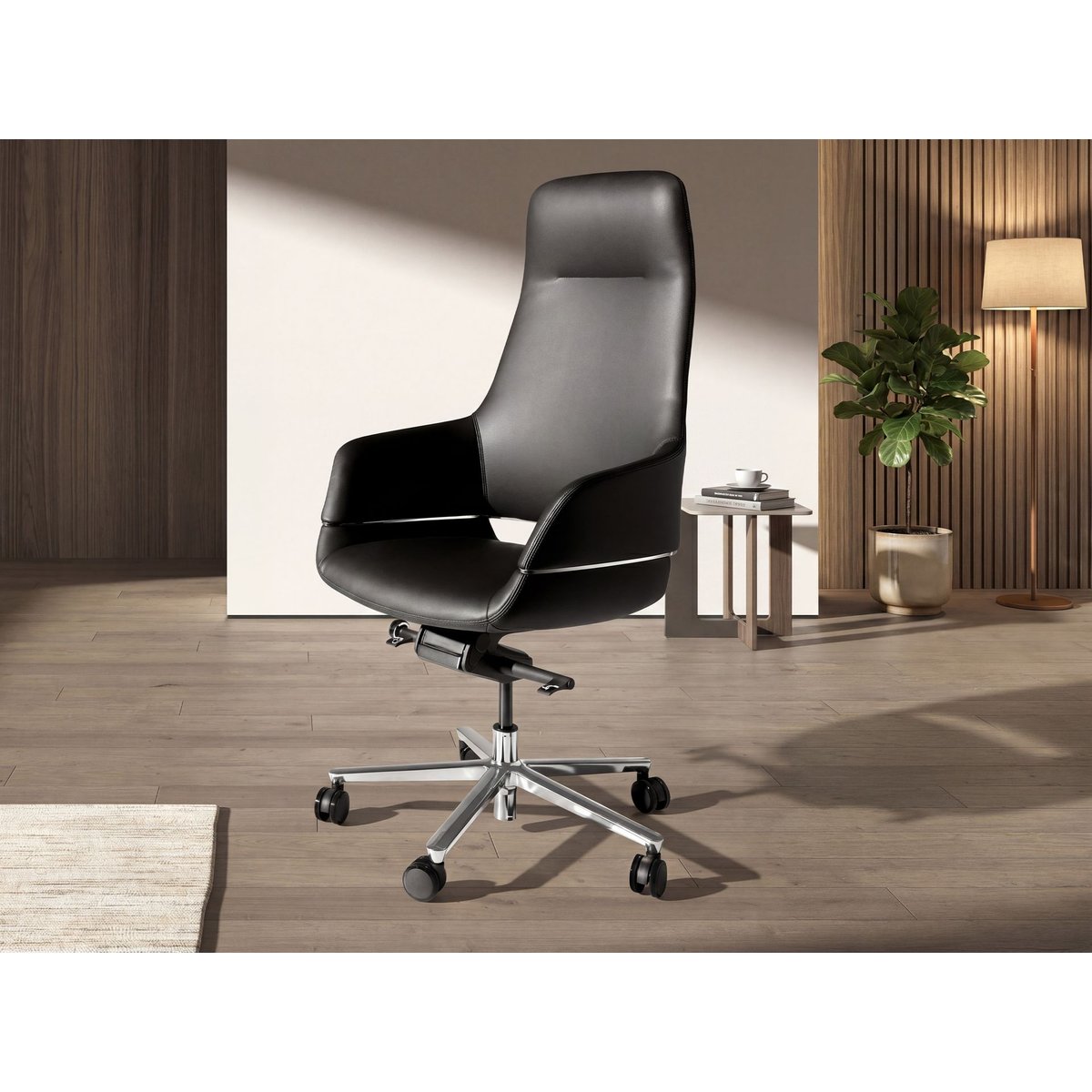 Chaise de bureau pivotante en similicuir noir | gris, ANGEL CERDA