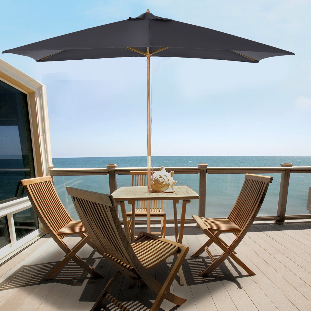 Parasol de terrasse Bois Gris foncé anthracite, OUTSUNNY