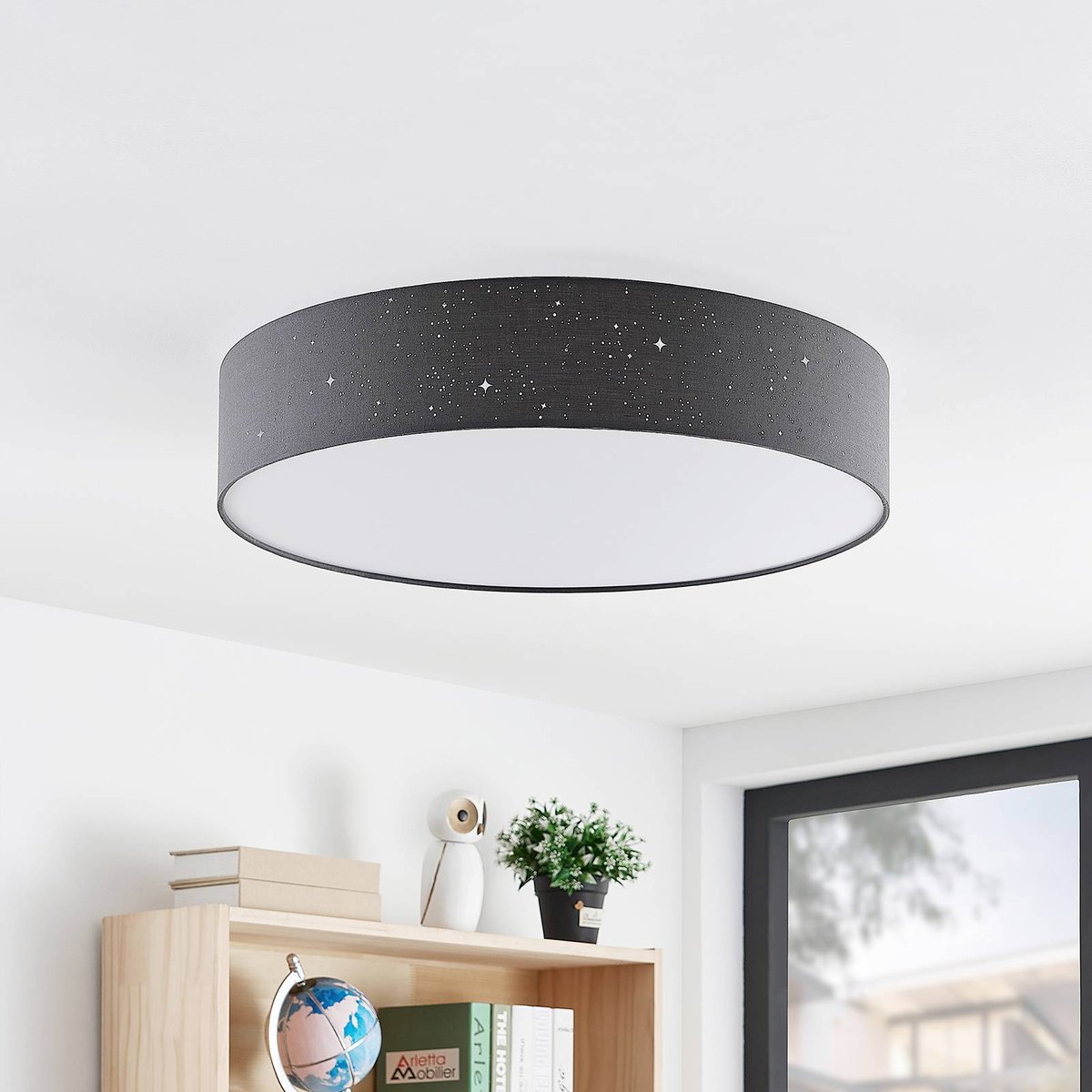 Plafonnier en textile moderneLED, Ellamina anthracite, LINDBY