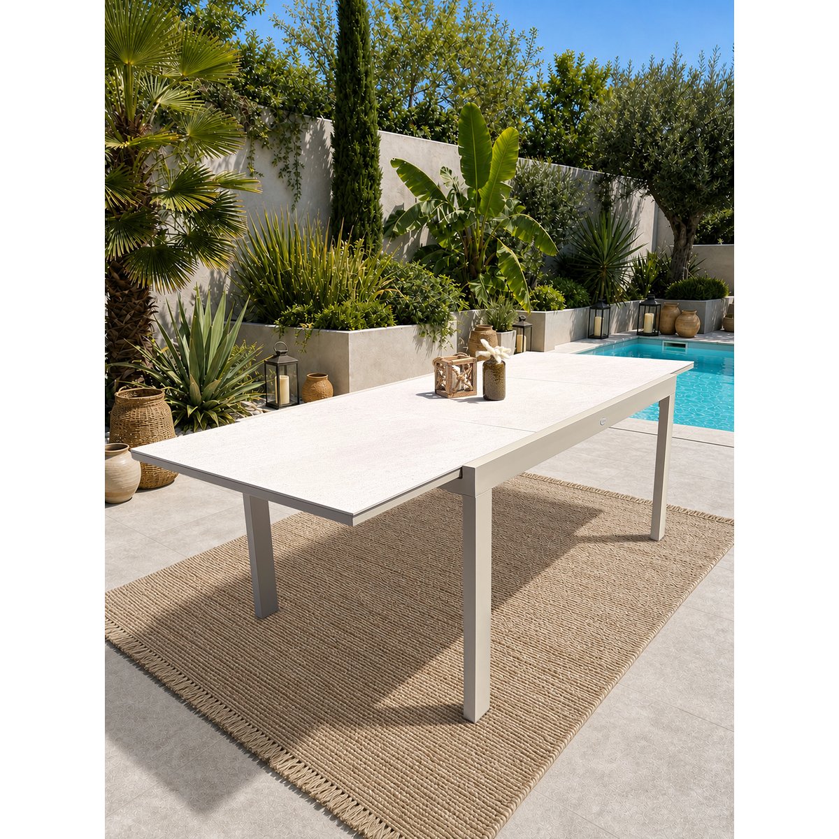 Table de jardin en aluminium et plateau sinterstone KALIBO grège, DCB GARDEN