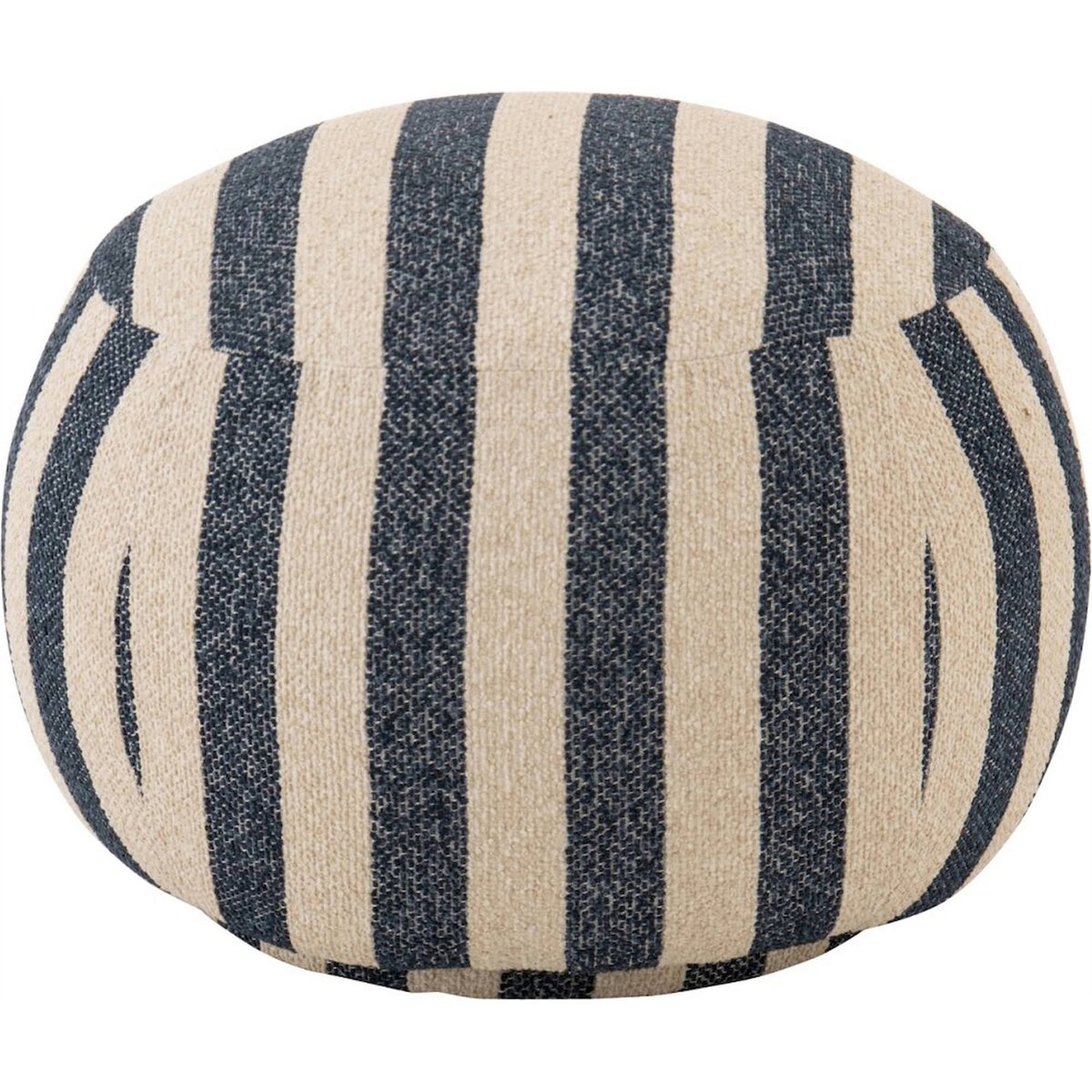 Pouf rond rayé en tissu bleu et blanc cassé, RECOLLECTION