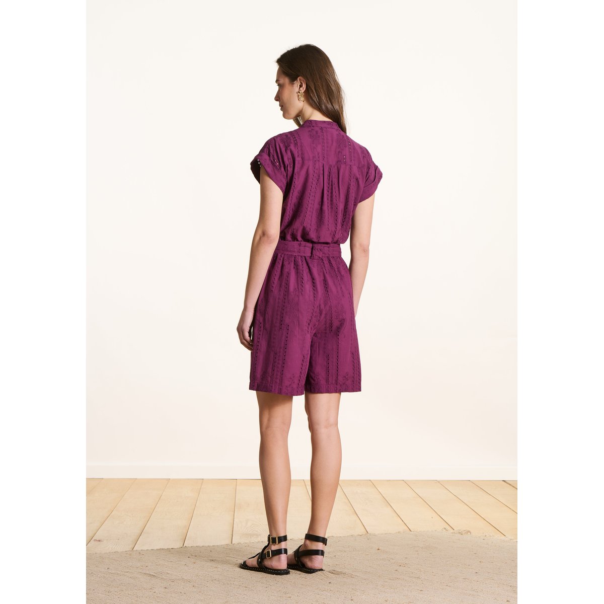 Combishort manches courtes en broderie anglaise figue, LA FEE MARABOUTEE
