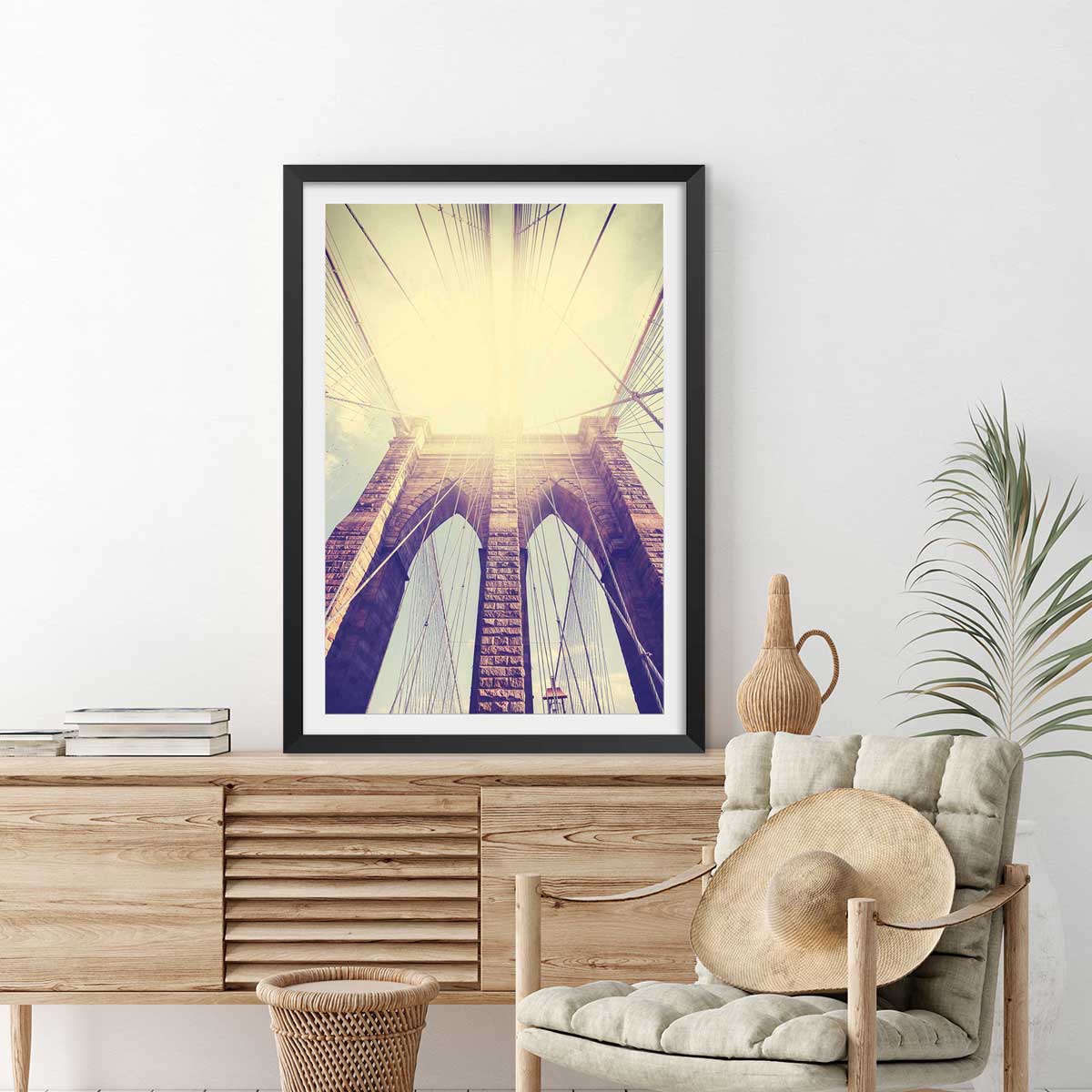 Affiche photo sunshine sur brooklyn affiche + cadre en bois - noir, HEXOA