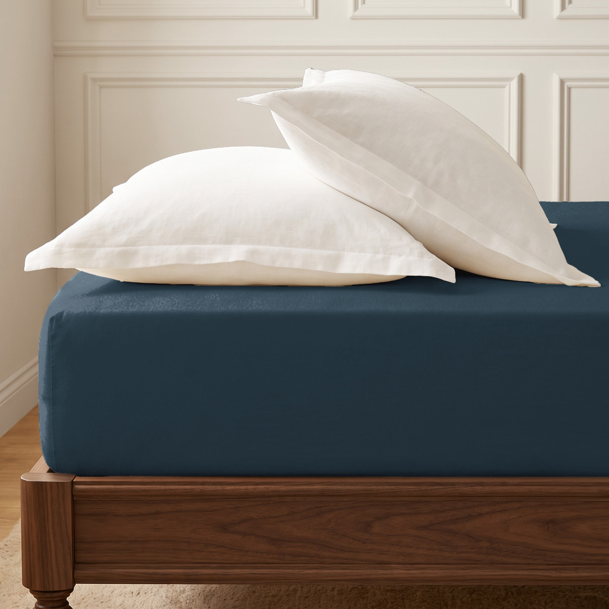 Ensemble drap housse flanelle coton + 2 taies 65x65 cm KLAPPEN indigo, SENSEI MAISON