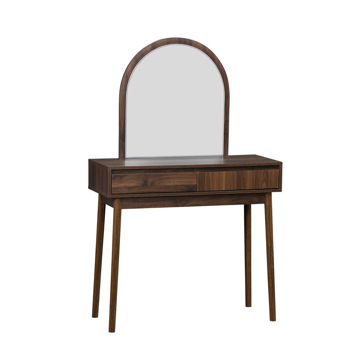 Coiffeuse décor bois miroir arrondi 2 tiroirs LINEAR noyer, SWEEEK