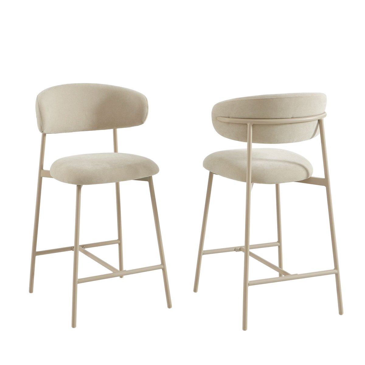 Tabourets tissu, pied métal (lot de 2) GALLY beige, BAÏTA
