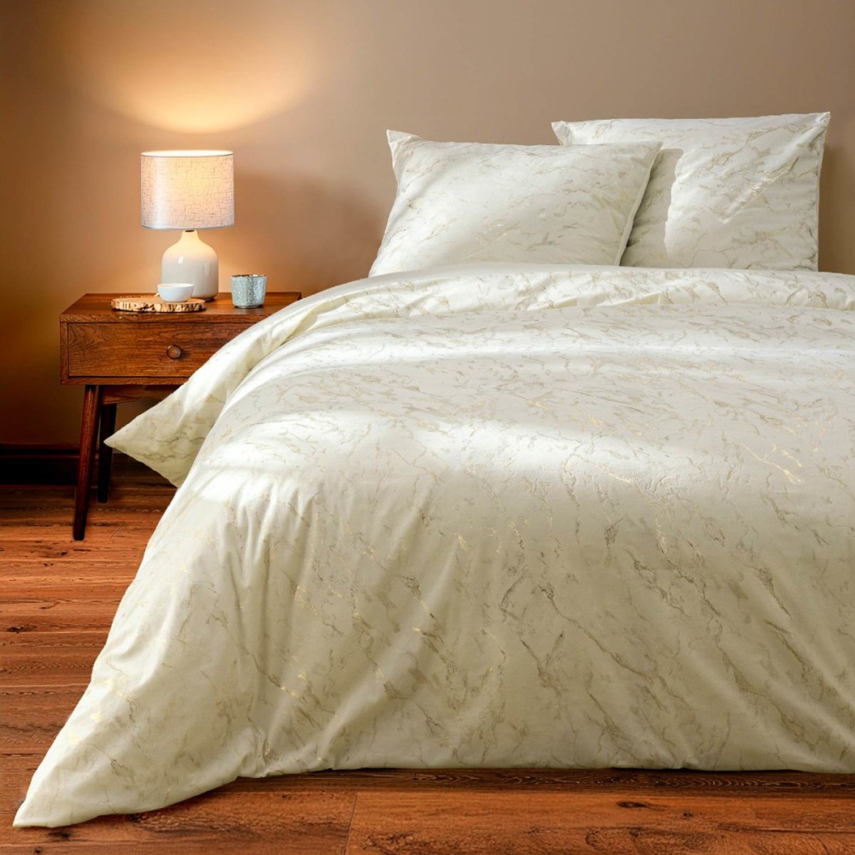 Housse de couette 240x220 + 2 taies en velours métallisé or, DECORATIE