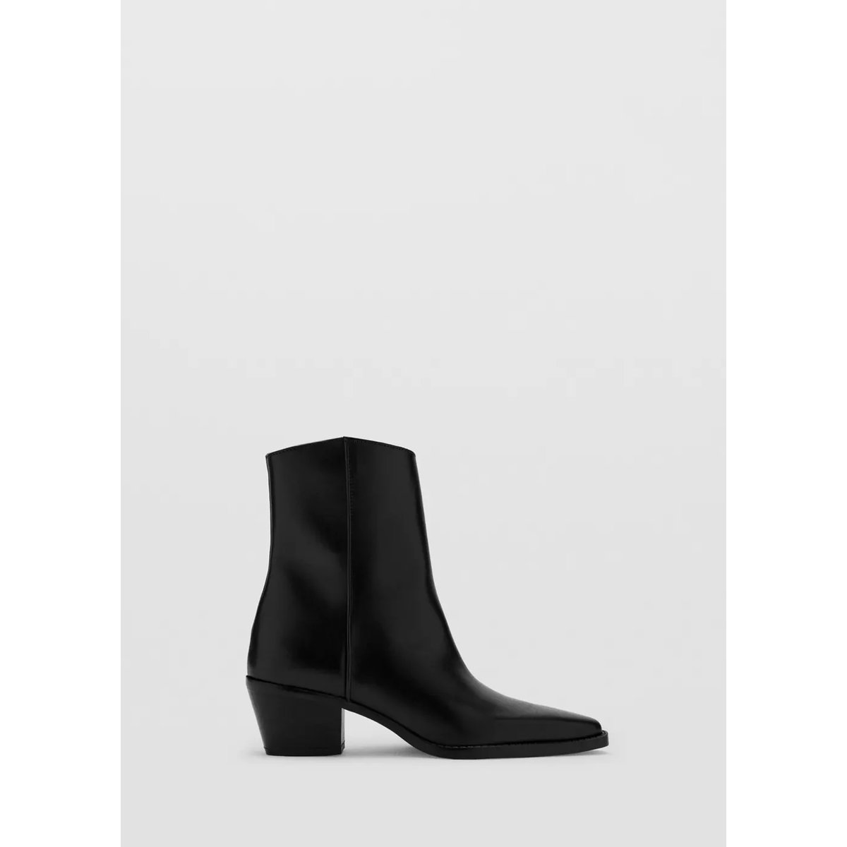 Bottines cuir talon bloc noir, MANGO