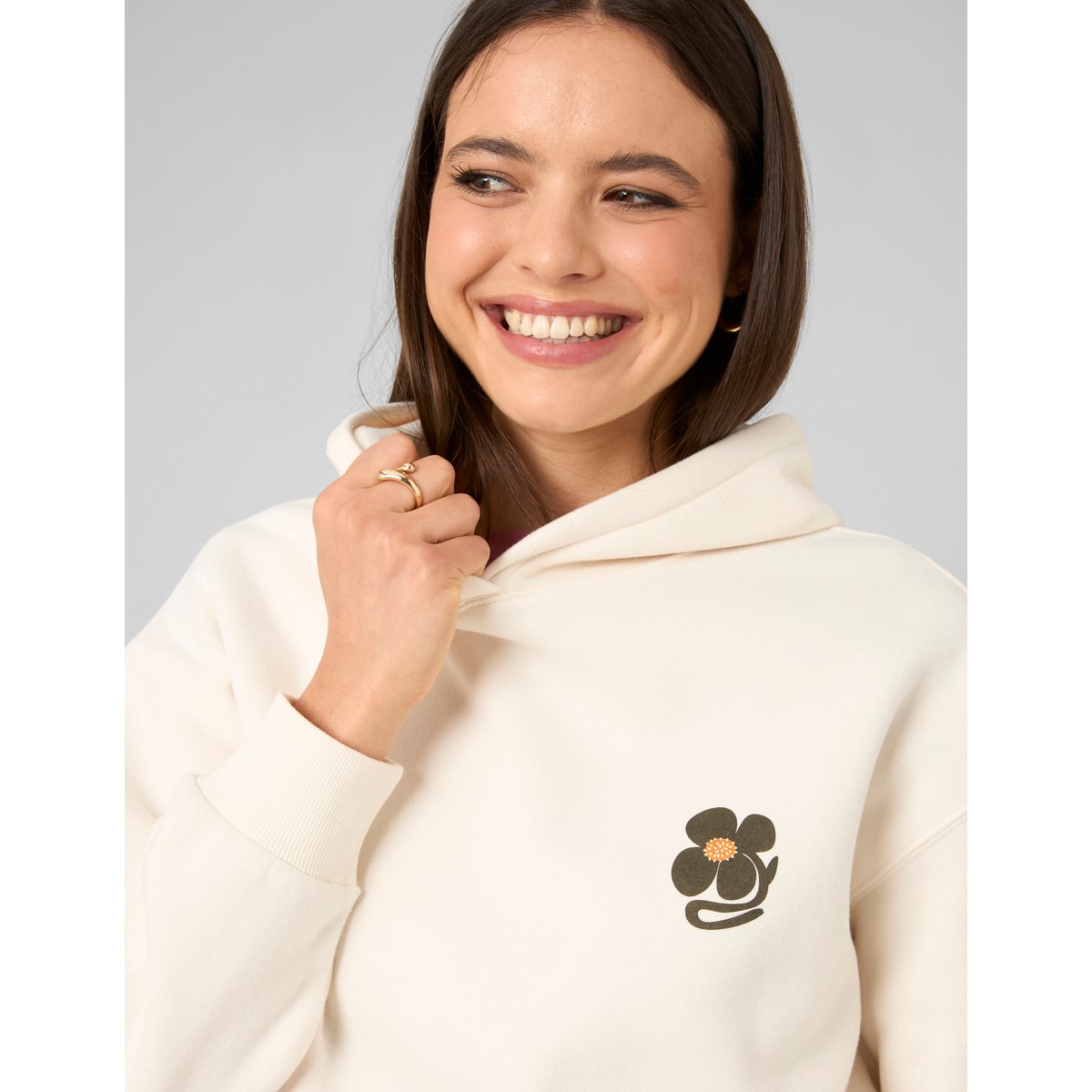 Sweat à capuche imprimé devant / dos blanc écru, BZB