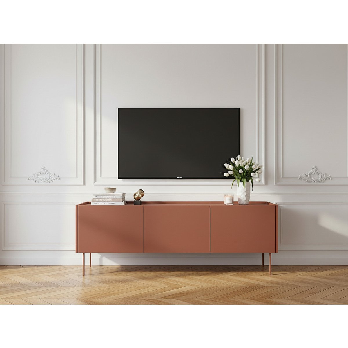 Meuble TV 170 cm panneaux de particules, ATLAS rouge, BOBOCHIC