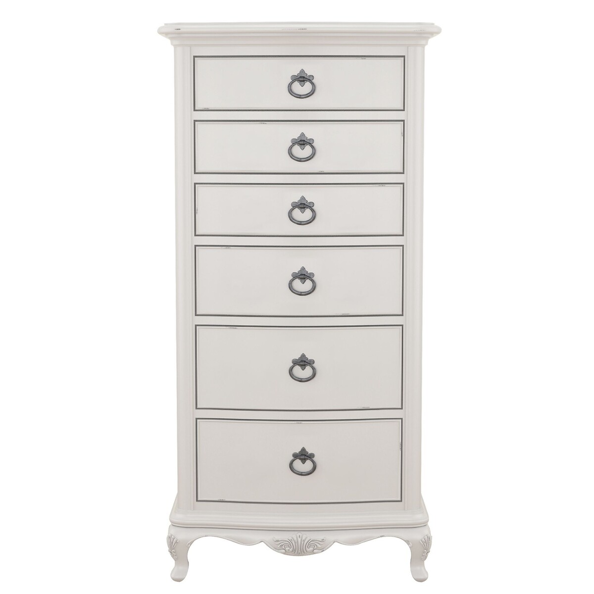 Etienne French-Vintage 6 Drawer Tall Boy grey white , WILLIS & GAMBIER