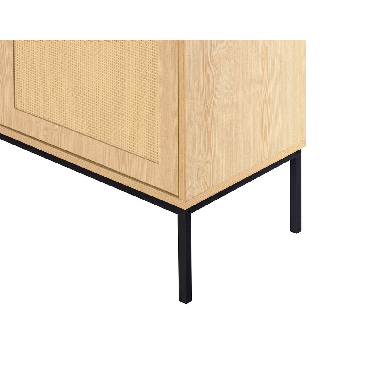 Buffet bas cannage et effet bois 2 portes, NAGATO bois / noir, BEST MOBILIER