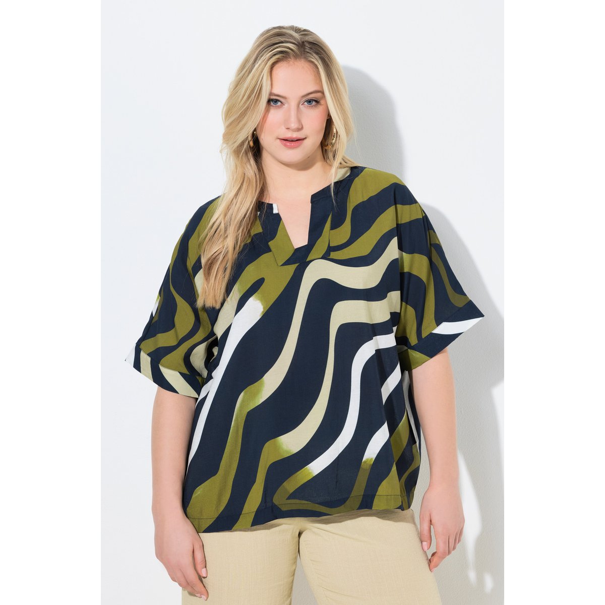 Blouse-tunique oversize, motif vagues marine, ULLA POPKEN