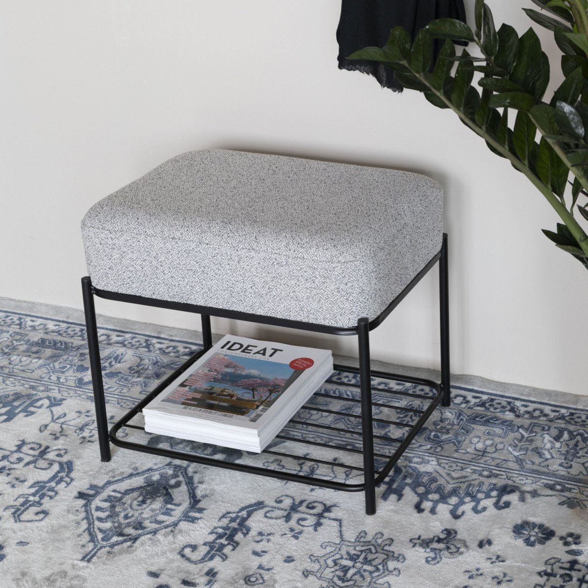 Tabouret rectangulaire en tissu et métal- MILOU gris chiné, DRAWER