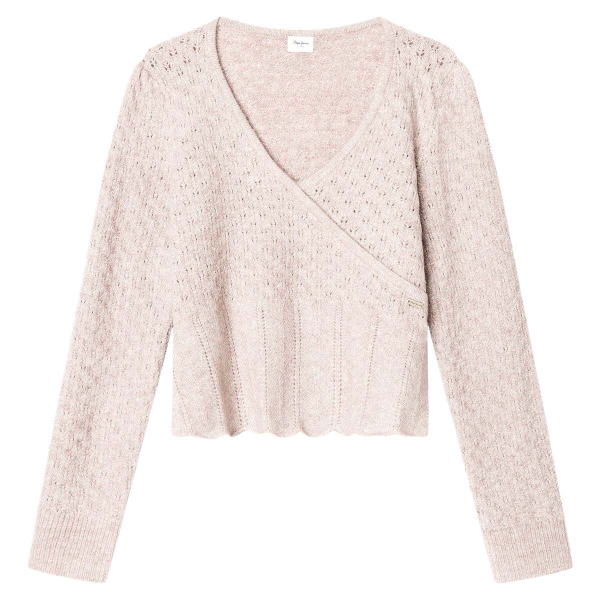 Pull Ajouré Col V violette de raisin, PEPE JEANS