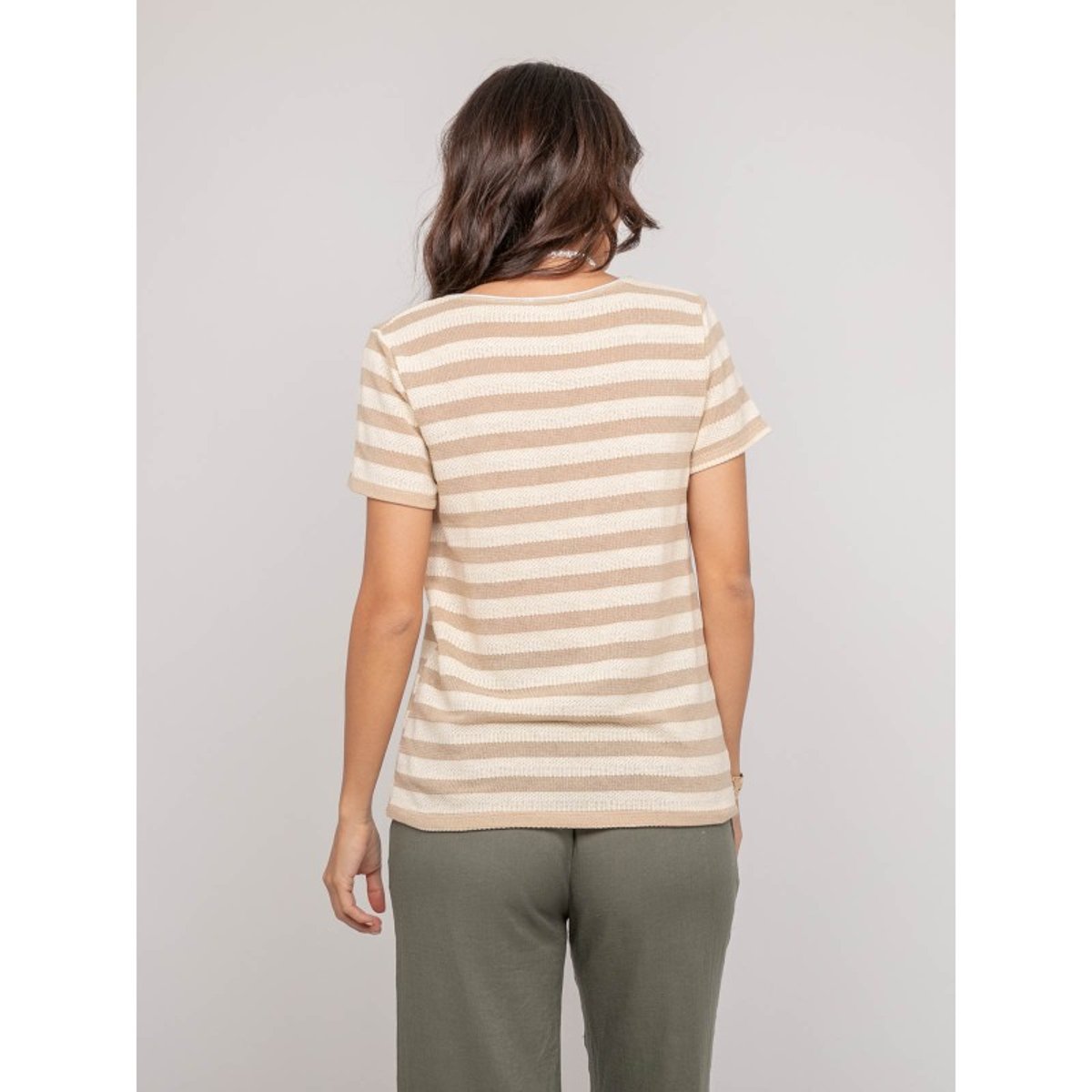 T-shirt Manches Courtes Rayures Figo beige, DONA LISA