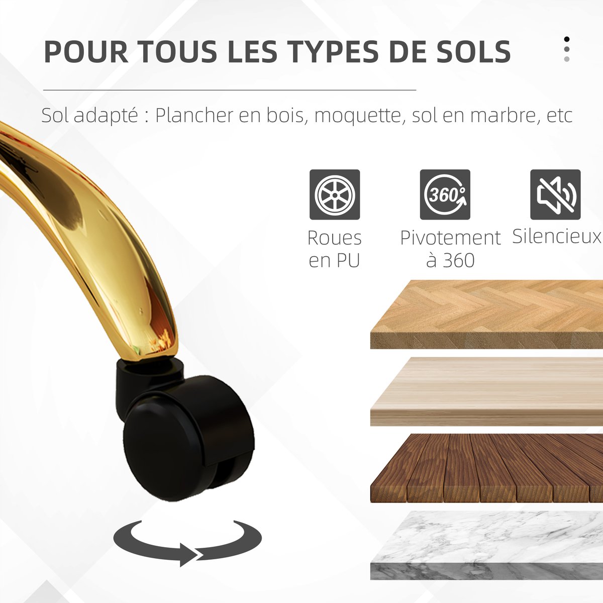 Chaise de bureau Polyester Or blanc et or, HOMCOM