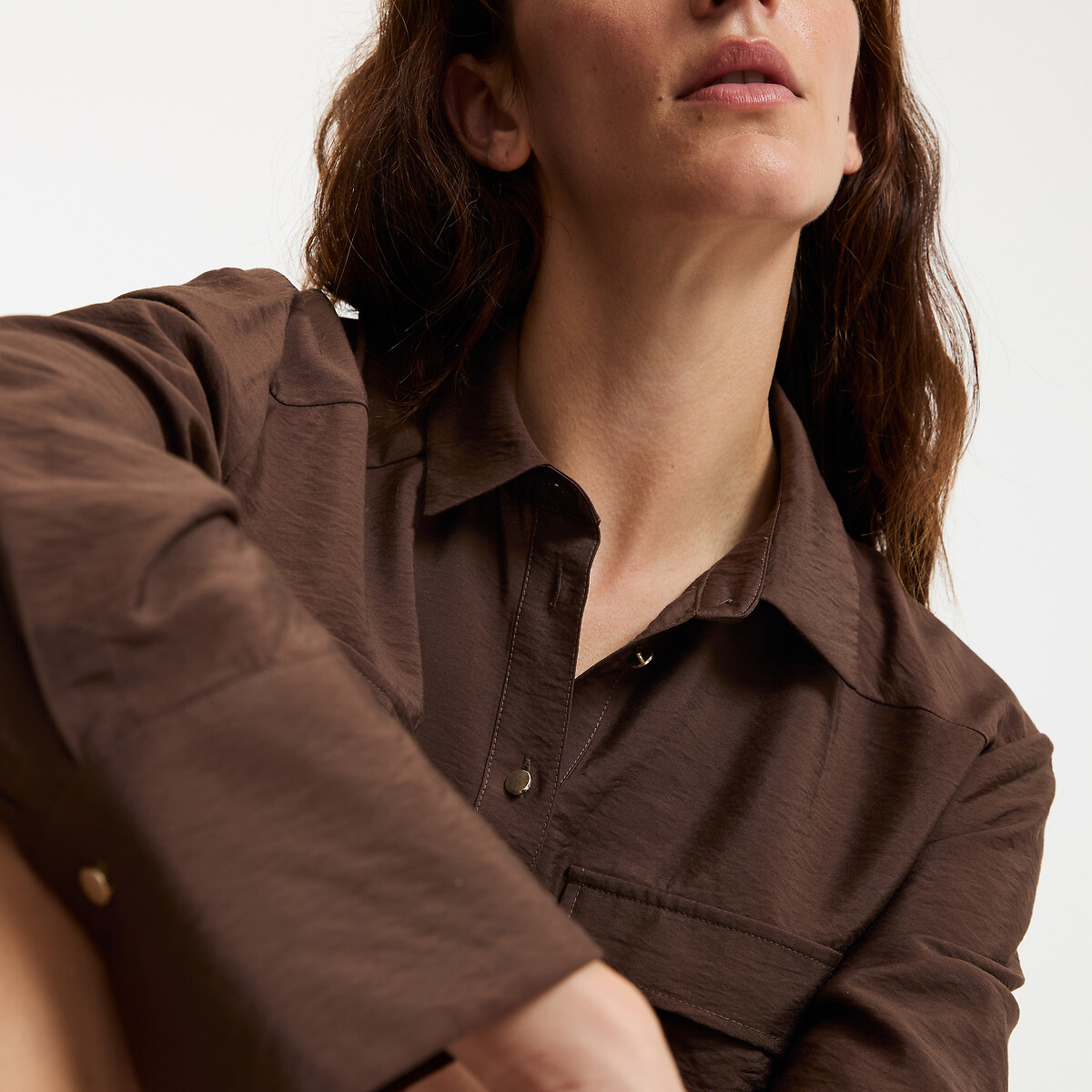 Short, Loose Fit Shirt with Long Sleeves dark brown, LA REDOUTE COLLECTIONS