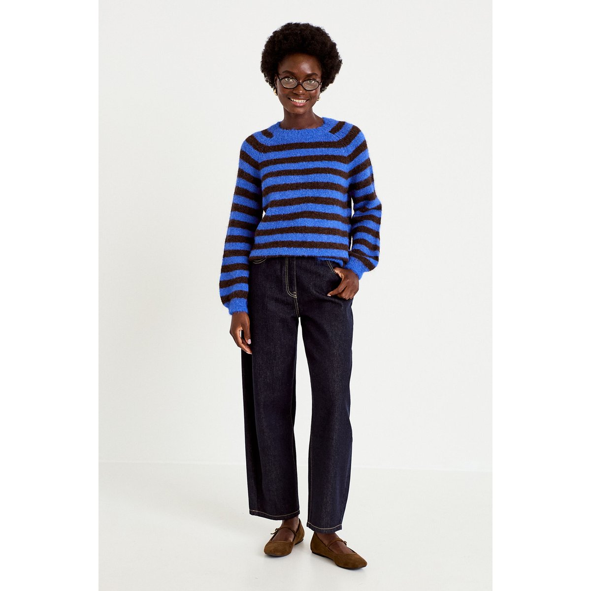 Pull ample col rond manches longues bleu electrique, CACHE CACHE