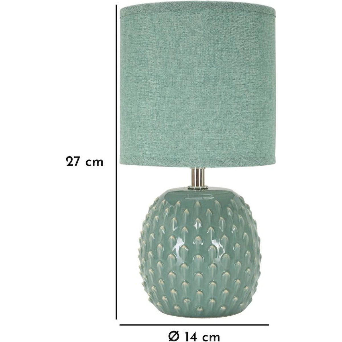 Lampe à poser céramique relief abat-jour tissu turquoise, RECOLLECTION