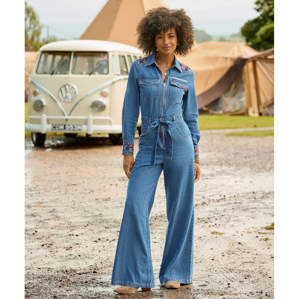 Combinaison en Jean Brodée Goldie bleu, JOE BROWNS