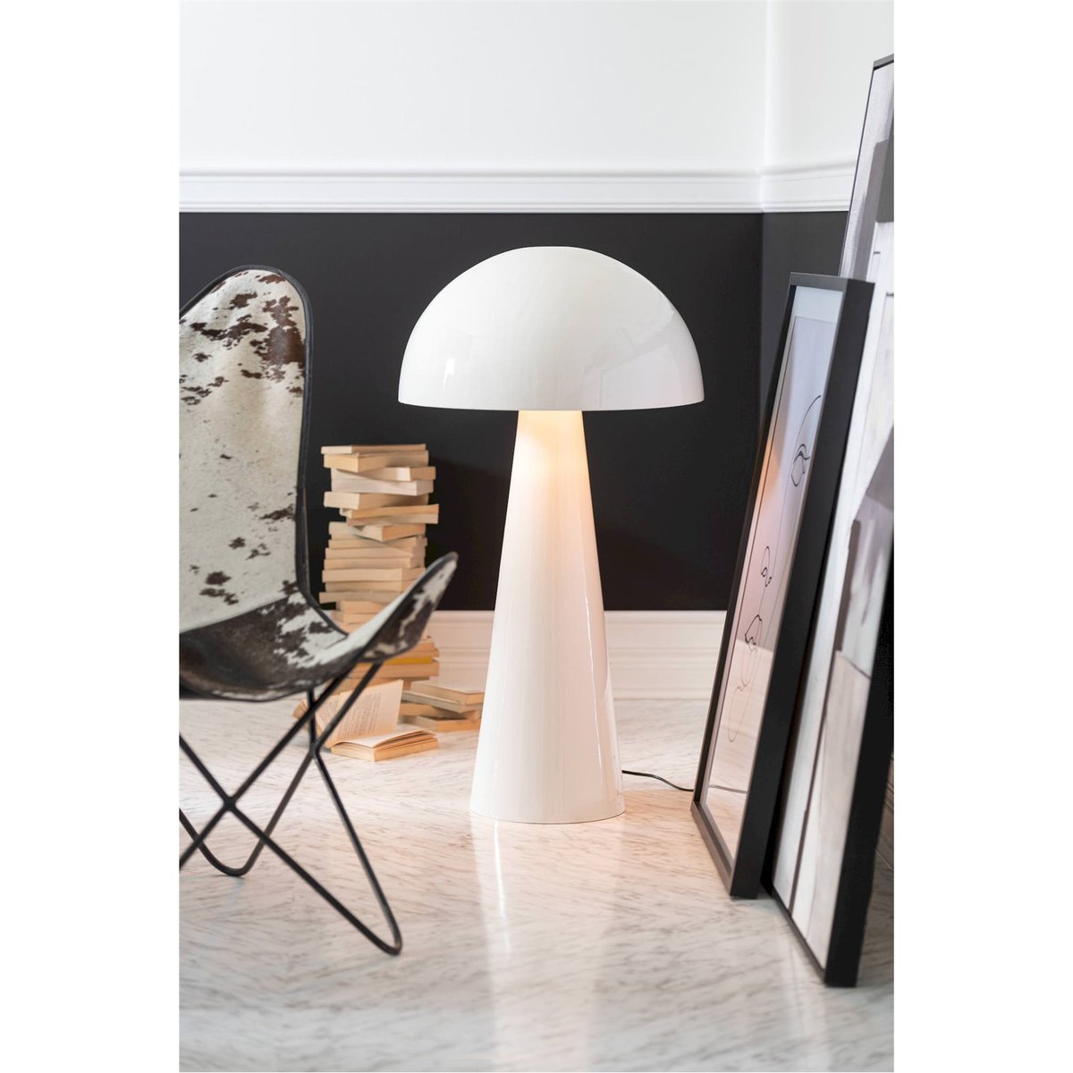 Lampe champignon en métal rond style design extra large blanc brillant élégant, RECOLLECTION