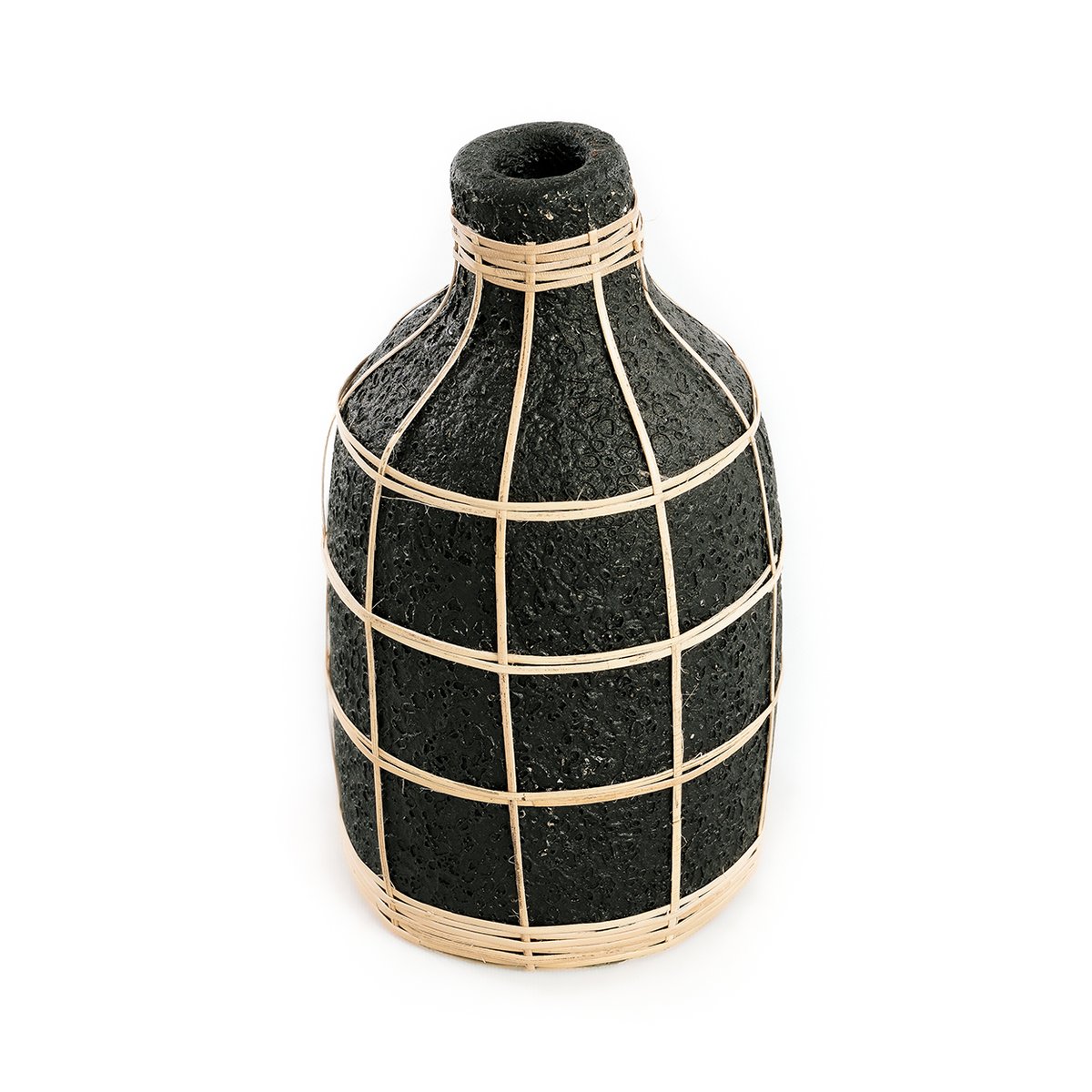 Vase en terre cuite et rotin WHOOPY noir beige, BAZAR BIZAR