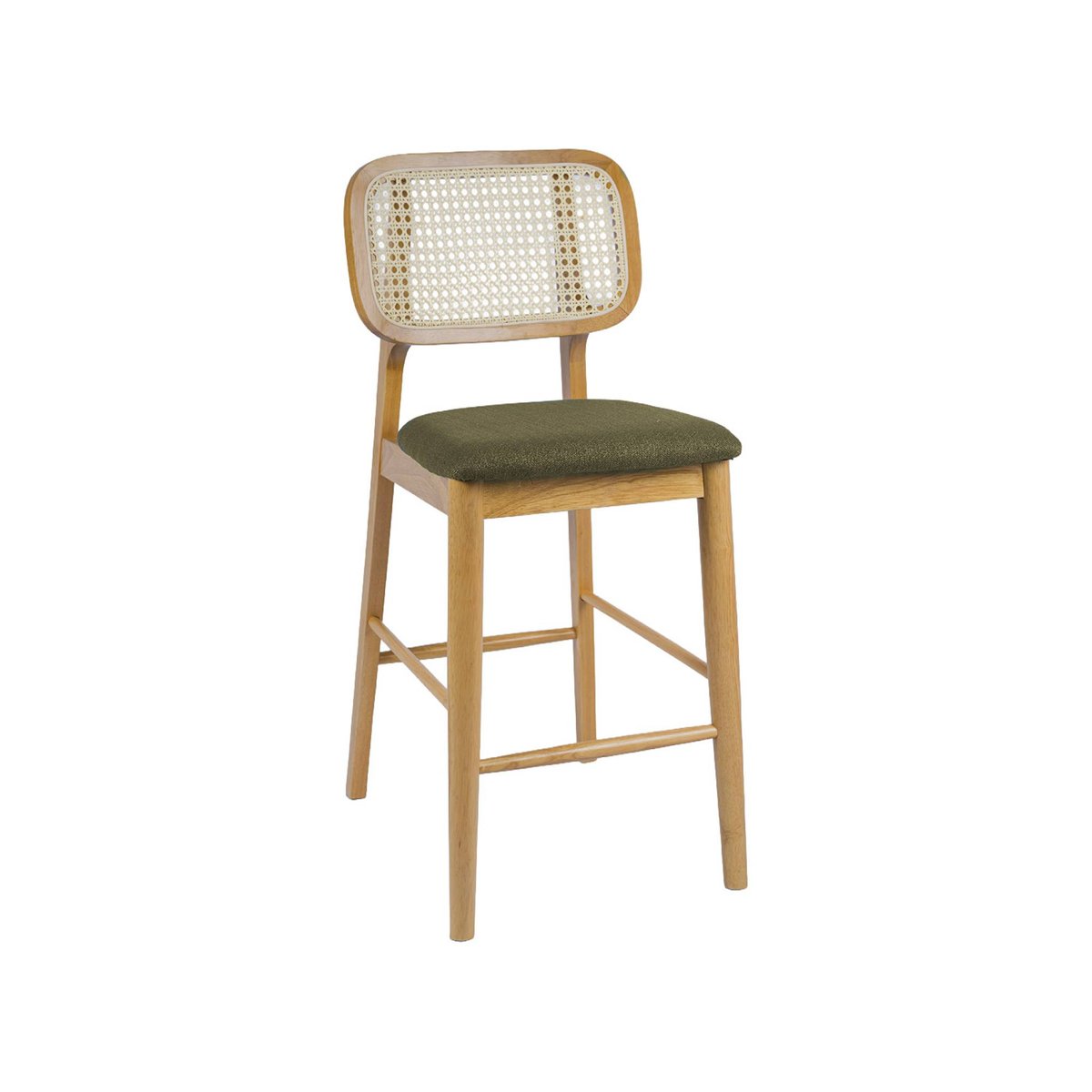 Tabouret de bar bois d'hévéa cannage et tissu 66,5cm (lot de 2) MANI naturel, SWEEEK