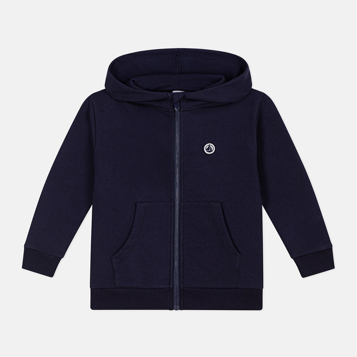 Sweat zippé à capuche en molleton bleu marine, PETIT BATEAU