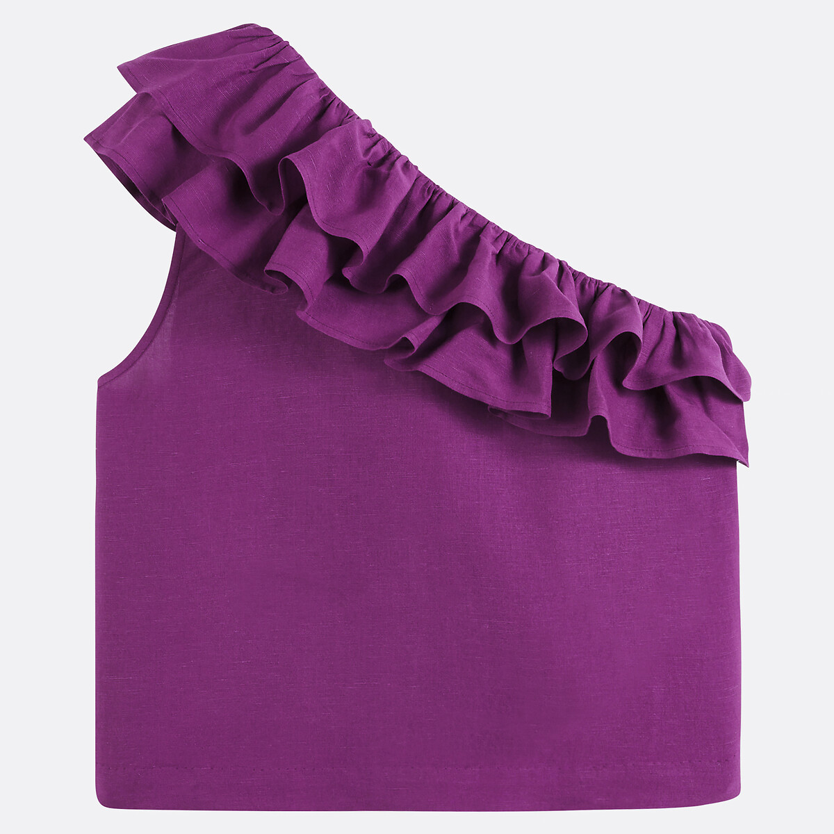 Sleeveless Asymmetric Top with Ruffles purple, LA REDOUTE COLLECTIONS