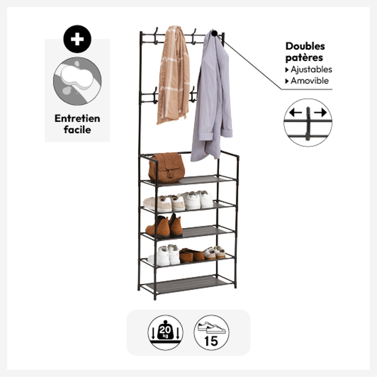 Vestiaire penderie 5 étagères en acier INTISSA noir, 5FIVE SIMPLY SMART