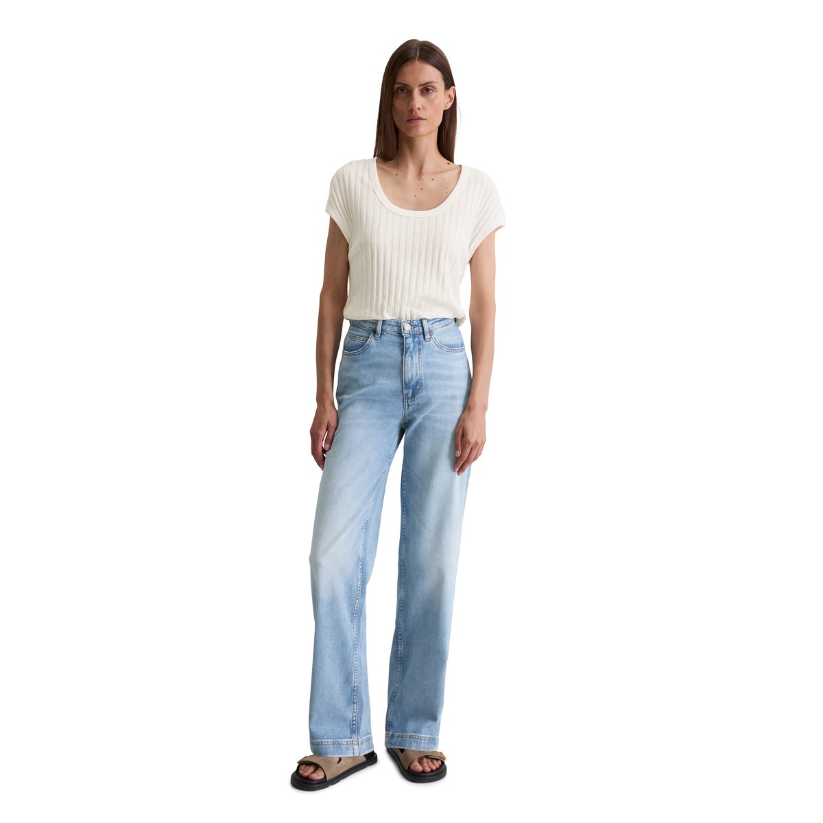 Jeans modèle Leby droit en mélange de coton organique bleu clair, MARC O'POLO