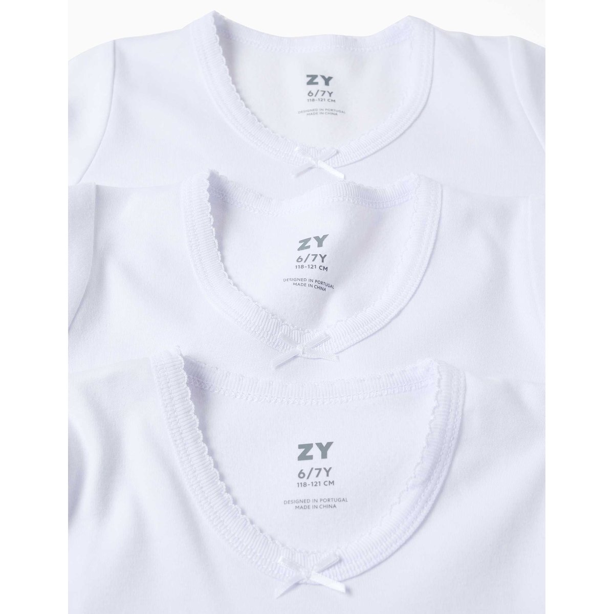 Lot de 3 T-shirts maillot de corps à manches longues en coton peigné blanc, ZIPPY