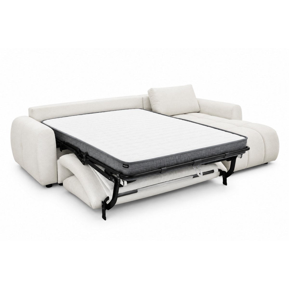 Canapé d'angle convertible 3 places en tissu chiné, FUJI blanc, BOBOCHIC